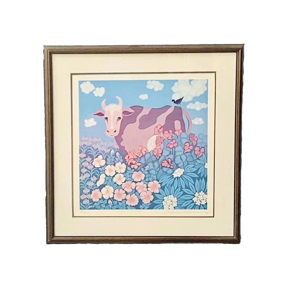 Vintage Print Art Rosalie Prussing Signed  - Hawaiian Folk Art Animals Mint